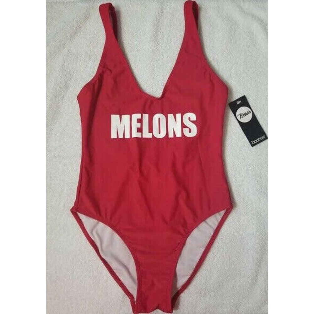 2/$25 ⭐️ SEXY LADIES BOOHOO RED MELONS PRINT PADDED SWIMSUIT Size 8